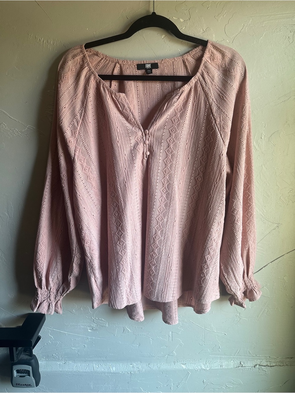 Frye Pink Boho Peasant Blouse XXL Textured Balloon Sleeve Cottagecore Prairie